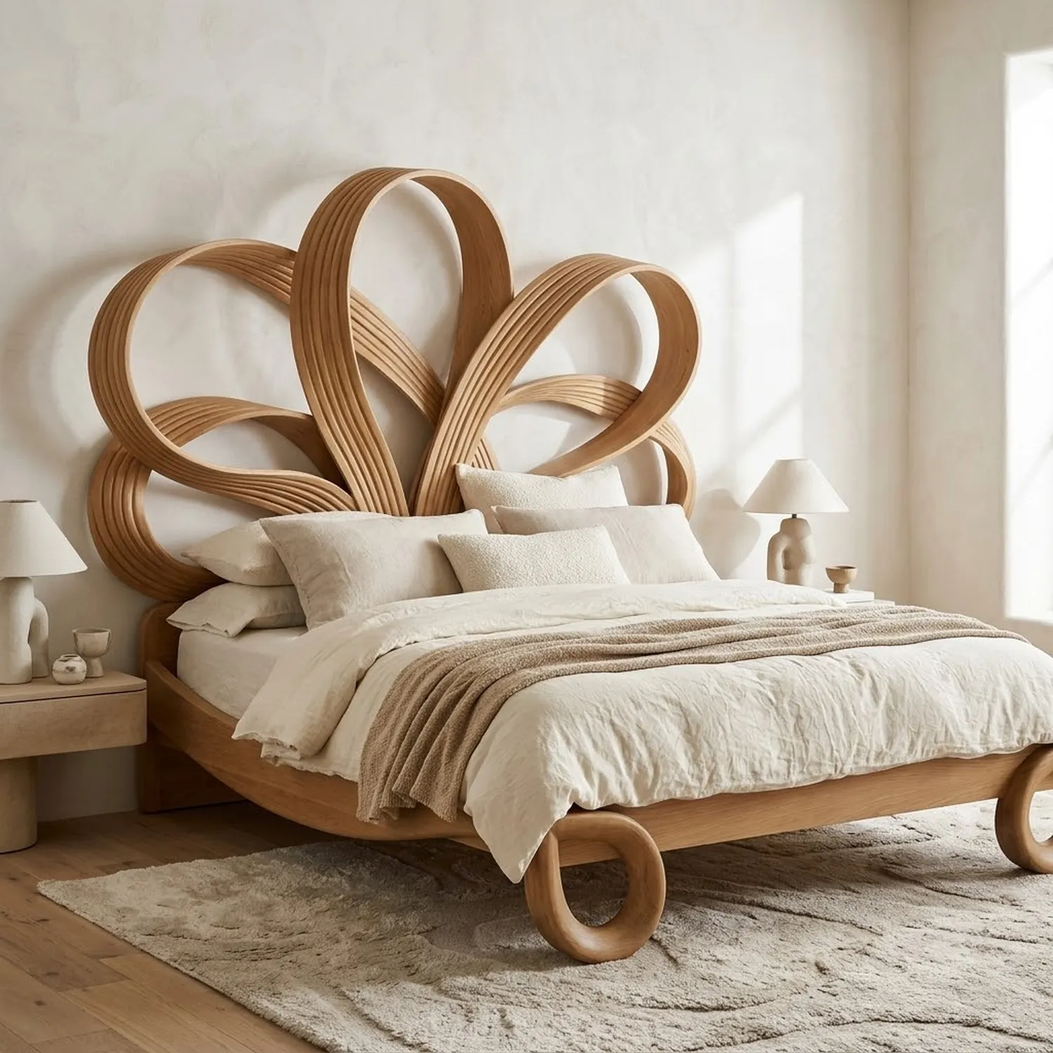 Wood Ribbon Bloom Bed Charming Floral Accent Playful Bedroom Decor