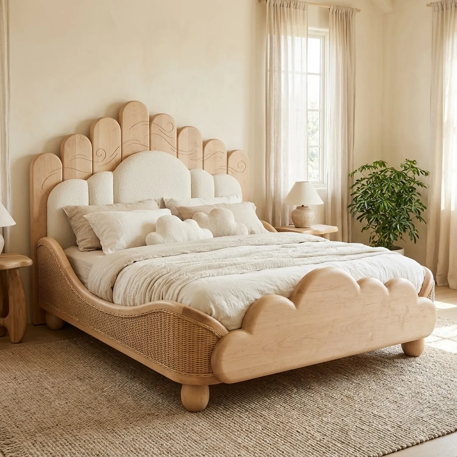 Wood Cloud Cradle Bed Modern Minimalist Soft Curved Interior Decor