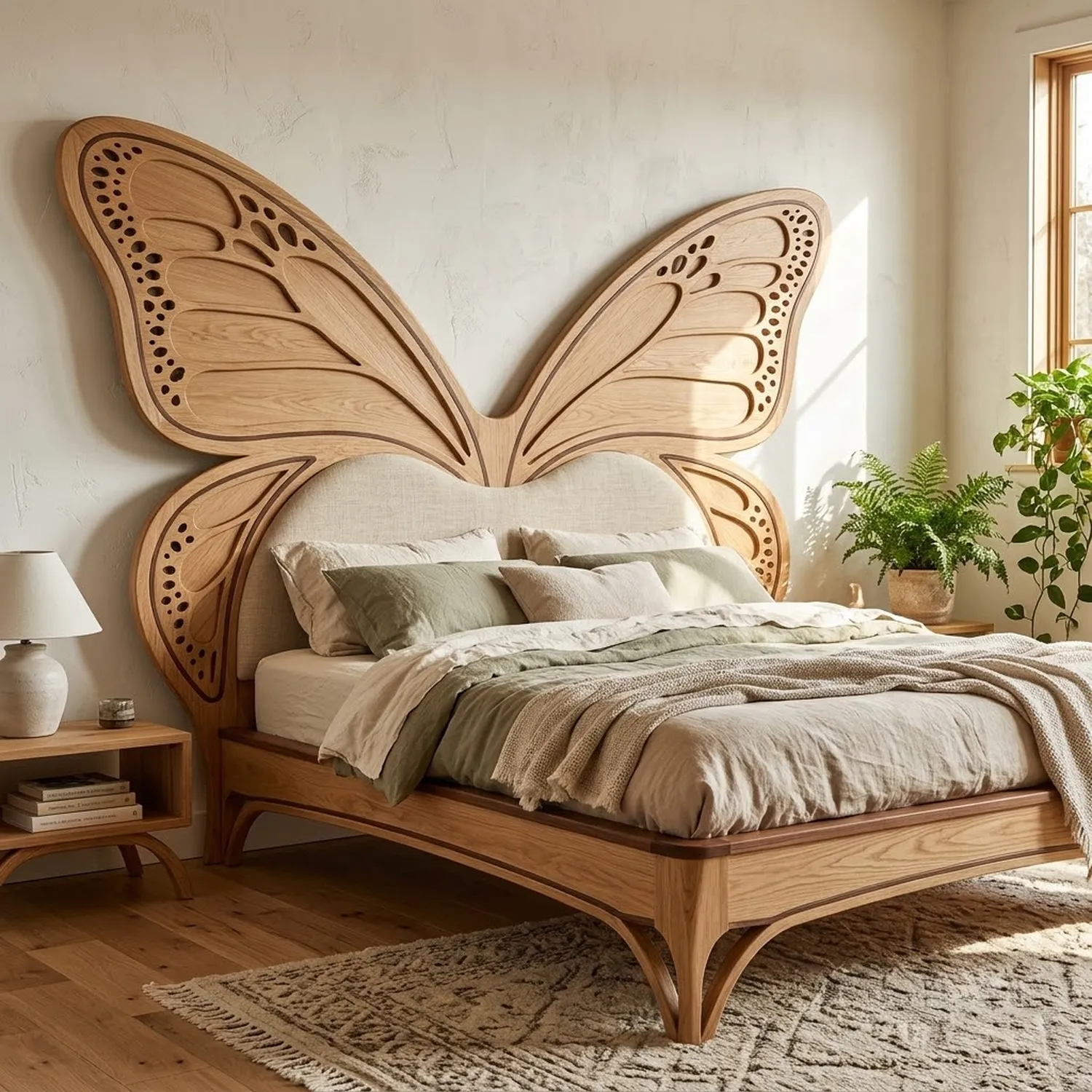 Wood Butterfly Reverie Bed Delicate Insect Nature Aesthetic Interior Decor